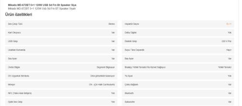 MIKADO MD-672BT 5+1 Bluetooth Speaker 120W Usb+SD+FM Destekli Multimedia